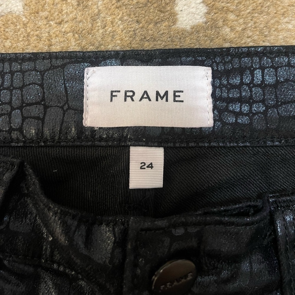 Frame Le High Skinny Jeans Noir Croc corcodile shine women’s size 24 - Picture 6 of 9